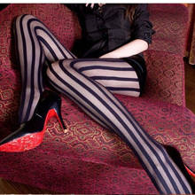 1 Pair Hot Sale Women Fashion Sexy Black Stripes Pattern Stockings Tights Lace Full Foot Elasticity Fine Ladies Pantyhose 2024 - buy cheap