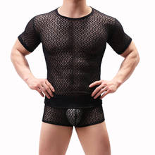 Mens Sexy Tank Tops Polyester Mesh Transparent Bodysuit underwear Fitness Undershirts Men Vest 2024 - buy cheap