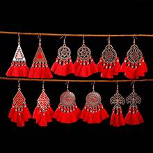 Vintage Red Fringe Tassel Wedding Dangle Earrings Women's Handmade Statement Bohemia Earrings Brincos 2024 - buy cheap