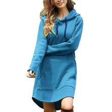 Casual Women Autumn Winter Long Sleeve Pocket Drawstring Loose Hoodie Mini Dress Warm Hoodies Pullover 2024 - buy cheap