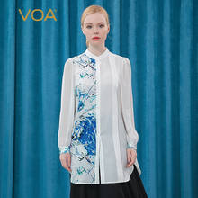 Белая Асимметричная рубашка VOA Silk 22 в момме с воротником-стойкой и длинными рукавами с контрастной строчкой, трехмерная декоративная рубашка BE299 2024 - купить недорого