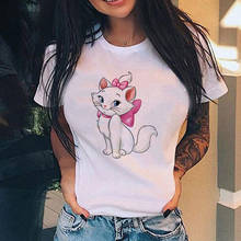 Camiseta holgada de verano para mujer, camiseta informal de manga corta con estampado de gato Marie, camiseta de Anime de Disney, camisetas de Los Aristogatos 2024 - compra barato