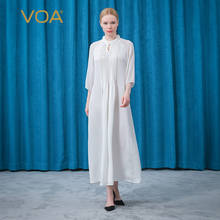 VOA Silk Jacquard Maxi Party Dresses for Women AE862 O-Neck Edible Tree Fungus Three Quarter White Summer Women's Dress 2021 2024 - buy cheap