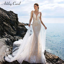 Ashley Carol-Vestido De novia De sirena con escote en V profundo, Vestido De novia romántico con tirantes finos, Espalda descubierta, Sexy, 2021 2024 - compra barato