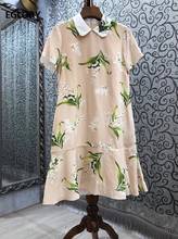 100%Silk Dress 2021 Summer Fashion Ladies Peter Pan Collar Charming Floral Print Short Sleeve Casual Party Sweet Dress Girls 2024 - buy cheap