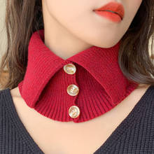 Fashion Women's Elastic Thicken Knitted Wool Warm Scarf Winter Female Windproof Button False Collar Neck Guard Scarves O24 2024 - buy cheap