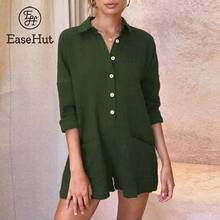 EaseHut 2020 Summer Overalls for Ladies Turn Down Collar Dropped Shoulder Long Sleeve Playsuit Casual Rompers Women's Jumpsuit 2024 - buy cheap