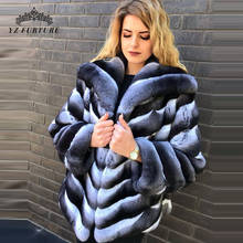 YZ Future Big Collar 100% Rex Rabbit Fur Coats Winter Women Fur Jacket Chinchilla Rabbit Fur Garment with Long Sleeves Lady Coat 2024 - buy cheap