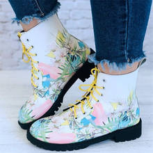 Size 36-43 Fashion Classic White PU Leather Flowers Print Women Ankle Boots Spring Autumn Female Lace Up Platforms Oxford Shoes 2024 - buy cheap