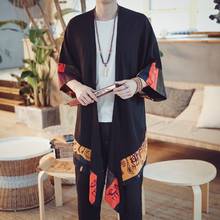 Kimono masculino japonês yukata, roupa vintage em linho para homens, camisa kimono japonesa masculina streetwear haori 11308 2024 - compre barato