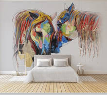 Обои 3d с изображением пары лошадей, обои европейских цветов с масляной живописью, настенные бумаги для гостиной, спальни, домашний декор 2024 - купить недорого