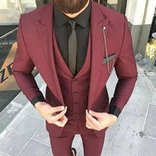 Burgundy Mens Suits For Wedding Party Suits Slim Groom Custom Made Tuxedo Men Tuxedo Men Suit 3pcs(Jacket+Vest+Pant) 2024 - buy cheap