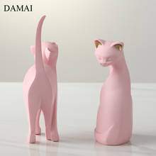 Enfeites de resina de gato rosa, decoração nórdico moderno de gato, estátua, casa, sala de estar, acessórios de decoração, mesa de café 2024 - compre barato