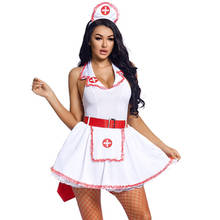 Umorden White Women's Sexy Lingerie Naughty Nurse Costume Cosplay Uniform Clubwear Dress Backless Bow-knot With Stockings 2024 - buy cheap