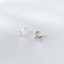 Brincos pequenos perfurados em prata esterlina 100%, brincos criativos coloridos com coração, joias femininas para presente g2459 2024 - compre barato