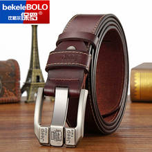 Men Cow Real Genuine Leather Belt Luxury Vintage Metal Pin Buckle Designer Belts Cowskin Strap Male for Jeans Cintos Masculinos 2024 - buy cheap