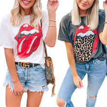 Women Leopard Lip Printed T-Shirt Tops Ladies Summer Short Sleeve O-Neck Tee Casual T Shirts Women's Tops 2024 - buy cheap