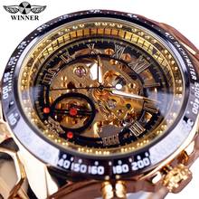 Winner Sport Design Automatic Watch Golden Stainless Steel Skeleton Mechanical Clock Mens Watches Top Brand Luxury Montre Homme 2024 - buy cheap