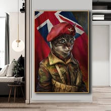 Britânico soldado gato uniforme militar reino unido bandeira pintura em tela abstracto arte design animais cartazes desenhos animados da parede do quarto menino 2024 - compre barato