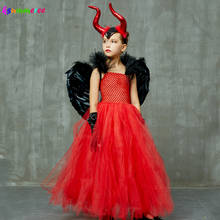 Vestido de Halloween de Diablo rojo para niñas, tutú, disfraz para niños, disfraz de demonio carmesí con cuernos y alas, ropa de bruja para fiesta de Cosplay 2024 - compra barato