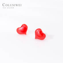 Colusiwei 100% 925 Sterling Silver Romantic Red Heart Stud Earrings Sweet Cute Earrings for Women Fashion Silver Jewelry 2024 - buy cheap