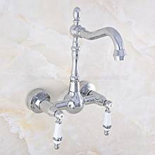 Polished Chrome Wall Mounted Basin Faucets Double Handle Dual Hole Bathroom Sink Swivel Faucet Mixer Tap znf565 2024 - buy cheap