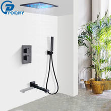 Poiqihy led luz do banheiro conjunto torneira do chuveiro montado no teto banho misturador do chuveiro torneira termostática dupla alça banheira misturadora 2024 - compre barato