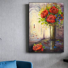 Pintura a óleo abstrata flor vermelha em tela cartazes e impressões pintura em tela quadros parede arte imagem para decoração da sala de estar 2024 - compre barato