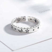 Anel vintage de estrela e lua aberto, liga de metal de temperamento simples, anel geométrico ajustável para mulheres, presentes, acessórios de joias, 2021 2024 - compre barato