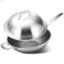 Sartén antiadherente de acero inoxidable 304 para cocina, Wok de cocina para inducción, estufas de Gas, ollas planas, sin lámpara, color negro con cubierta 2024 - compra barato