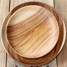 Plato redondo de madera de Acacia para fruta, bandeja de té, postre, cena, desayuno, vajilla, 2 uds. 2024 - compra barato