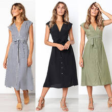 Summer Dress Women Sleeveless Casual Fashion Stripe Dresses V-Neck Midi Dress Female Knee Length Vintage Sundress For Lady 2020 2024 - buy cheap