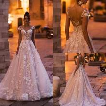 Sexy Backless Cap Sleeve Lace Princess Wedding Dress 2022 Appliques Beaded Flowers Court Train Vintage A Line Bridal Gowns 2024 - buy cheap