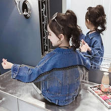 Jaqueta jeans infantil para meninas 2021, casaco de primavera com 10 e 12 roupas para bebês decoração com borla 2024 - compre barato