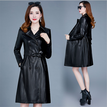 Plus Size Women Pu Leather Trench Coat Female Overcoat Spring Autumn Long Sleeve Double-breasted Long Coat Ladies Windbreaker 2024 - buy cheap