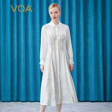 VOA шелковое жаккардовое платье цвета слоновой кости белое прямое однобортное платье из органзы с вышивкой платье с длинными рукавами AE682 2024 - купить недорого