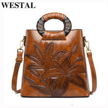 Westal feminino bolsa de couro do plutônio vintage gravura floral padrão shouler saco das senhoras bolsas crossbody designer 2024 - compre barato