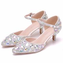 Spring summer Women Pumps Shoes Dress Buckle Strap Rhinestone Pointed Toe Thin Heels 5.5CM High Heels Women's Wedding Shoes 2024 - buy cheap
