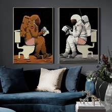 Pintura en lienzo de astronauta divertido, carteles e impresiones de arte de pared para inodoro, baño, decoración de pared del hogar, Cuadros 2024 - compra barato