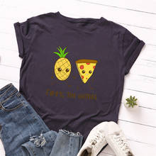 Plus Size S-5XL New Pizza Pineapple Print T Shirt Women 100% Cotton O Neck Short Sleeve Summer T-Shirt Tops Casual Tshirt 2024 - buy cheap