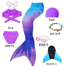 Fantasia de sereia para crianças, biquíni, cauda de sereia, roupa de banho, com monofin para natação 2024 - compre barato