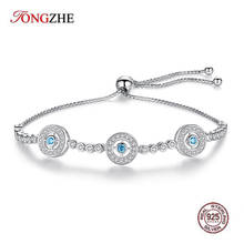 Tongzhe pulseira de prata esterlina 925, pulseira olho mau sorte hamsa, pulseiras de luxo para mulheres, redondo olhos azuis, bijuterias masculinas 2024 - compre barato