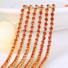 Orange 10Yards  DIY Rhinestone Chain Dense gold bottom sewing Rhinestones for clothing Art Decoration 2024 - buy cheap