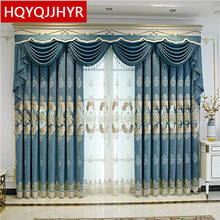 Cortinas bordadas azuis europeias para sala de estar, alta qualidade, elegante, apartamento, quarto, hotel, customizadas 2024 - compre barato