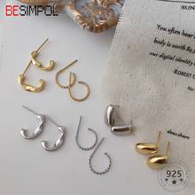 Besimpol-pendientes sencillos de Plata de Ley 925 auténtica para mujer, diseño de moda, chapado en oro de 18 quilates, joyería fina, regalo 2024 - compra barato