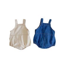 Newborn's Jeans Romper Infant's Solid Color Jumpsuit Sleeveless Crotch Button Suspender Trousers Baby Boy Girls Overalls 0-24M 2024 - buy cheap