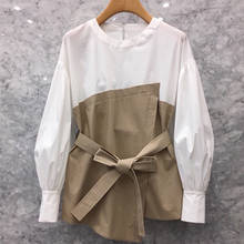 Camisa de manga larga con dos costuras falsas para mujer, ropa de Corea del Sur, de cintura suelta, novedad de otoño 2020 2024 - compra barato