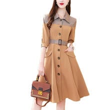 Women Chic Fashion Button-up Midi Splicing Dress 2021 New Female Khaki Dresses Mujer Feminina Vestidos C1008 2024 - buy cheap