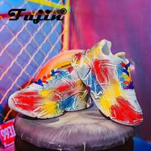 Fujin sapato feminino plataforma de 5cm, calçado de salto grosso casual para caminhada, sapatos vulcanizados coloridos, primavera outono 2024 - compre barato