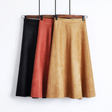 Women High Waist Vintage Midi Skirt Elegant A-Line Suede 2021 Spring Autumn Solid Casual Knee Length Office Skirts Saias 2024 - buy cheap